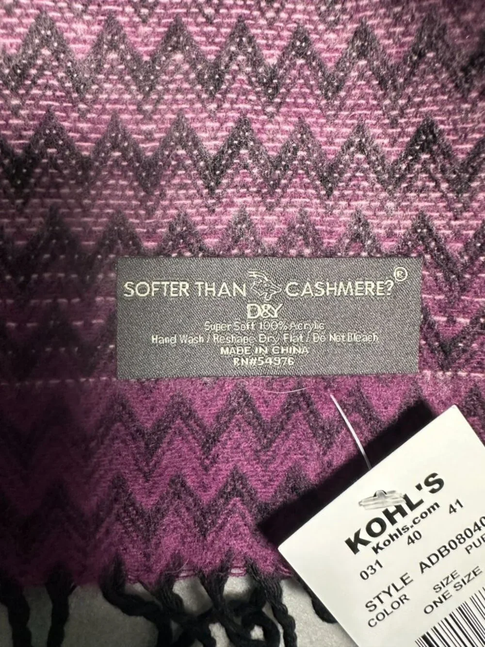 Softer Than Cashmere? Soft Zigzag Acrylic Scarf Black Fringe Ombre Purple & Gray